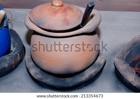 Clay pots for cooking outside a restaurant
