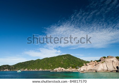 Blue sky and cloudscape look like wave wtih mountain and sea.