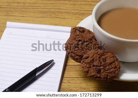 Chocolate Biscuits, Coffee and Block Note