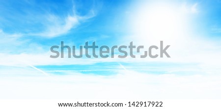 Panorama of blue sky with white clouds in clear weather on a sunny day