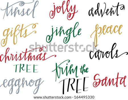 Hand-lettered Christmas words vector set