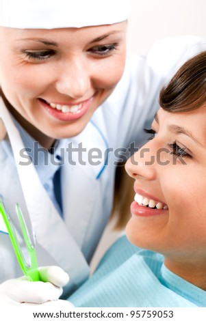 Modern dental equipment cabinet happy patient