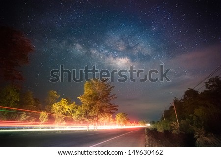 Milky way on the high way road, thailand.