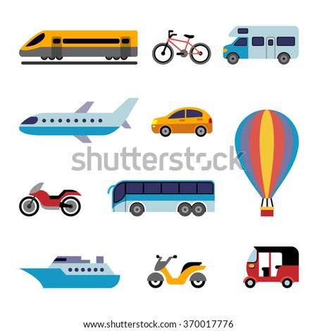 Set of color flat transport icons for traveling