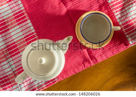 Tea kit, pot and cup.