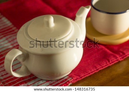 Kit of tea, pot and cup.