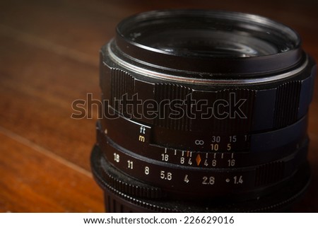 Old manual focus lens,closeup image.