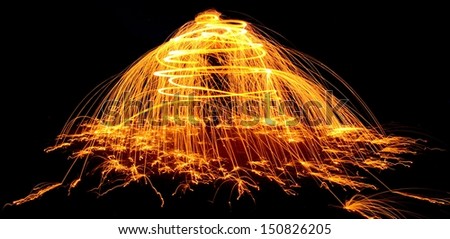 Sparks fly from a tree-shape formed from ignited steel wool.