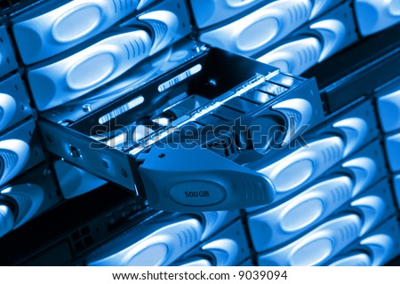 Storage hard drive data bank toned blue color