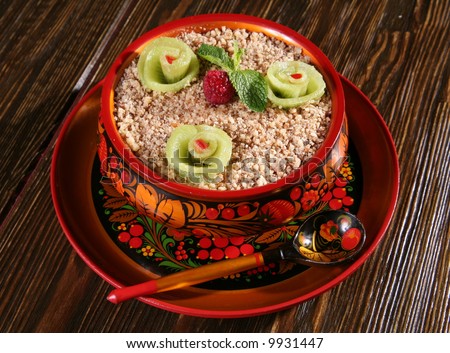 Cereal buckwheat and fruit in russian national dish