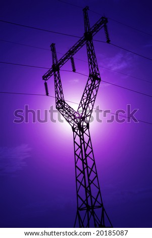 Power line black silhouette in blue sky