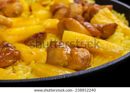 Pineapple fried meat and rice closeup