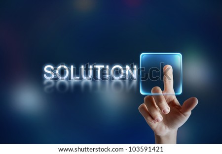 Hand pressing virtual solution button