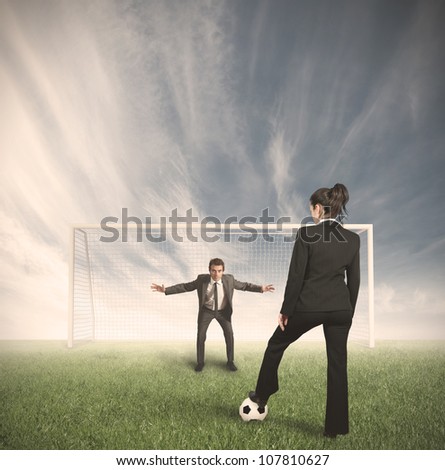 Businessmen and businesswoman compete in the field to protect their business