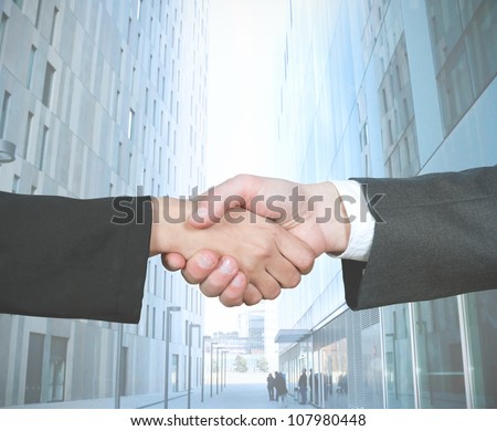 Business handshake of businesswoman and businessman