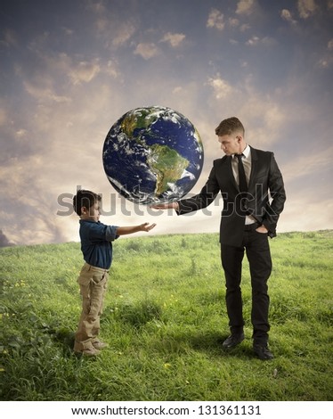 Concept of help new generation from pollution (earth provided by Nasa)