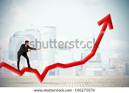Businessman and corporate profit with red statistical trend