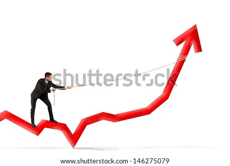 Businessman and corporate profit with red statistical trend