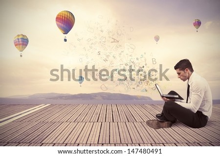 Freedom Businessman Working With Laptop Outdoor