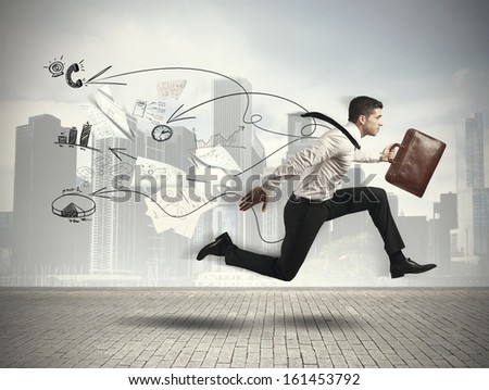 Concept of Fast business with running businessman