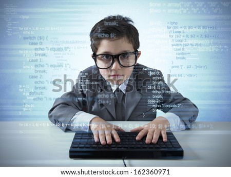 Young programmer writes a new software with computer