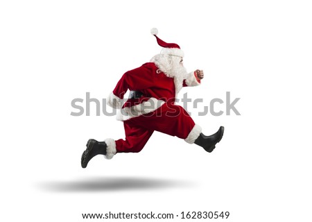 Running Santa Claus isolated on white background Running Santa Claus isolated on white background