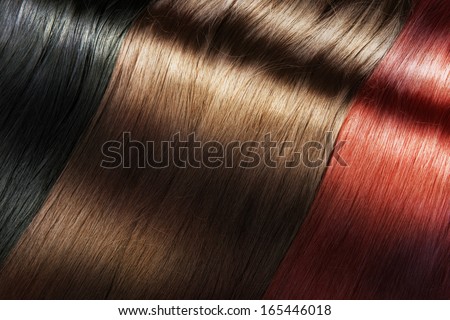 Set of different long shiny hair color