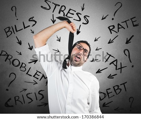 Stressed businessman with tax and crisis problem