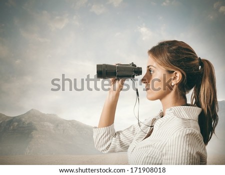 Concept Of Business Exploration With Businesswoman And Binoculars