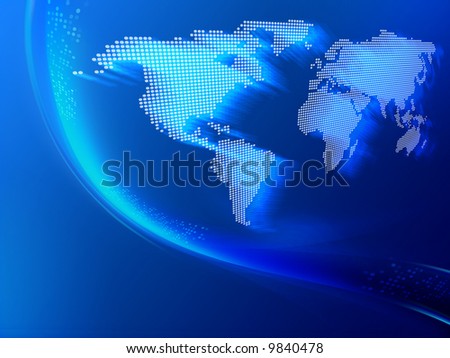 Soft blue abstract motion illustration with bit signal and world map