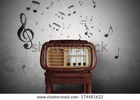 Abstract vintage music notes with old radio