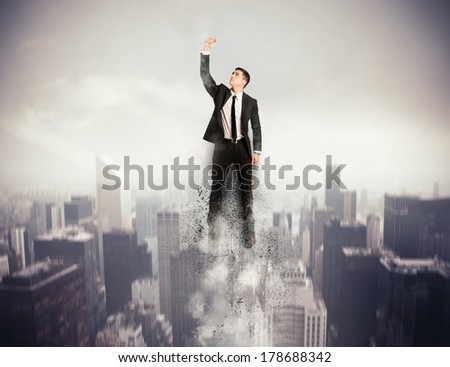 Concept of determination and success with flying Super hero businessman