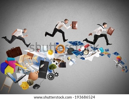 Concept of competitive business with running businessman