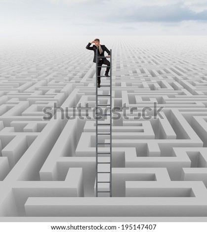 Businessman looking for the solution of the maze