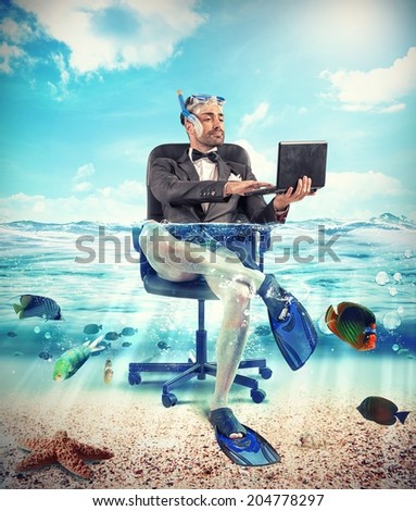 Its time to holiday with underwater businessman