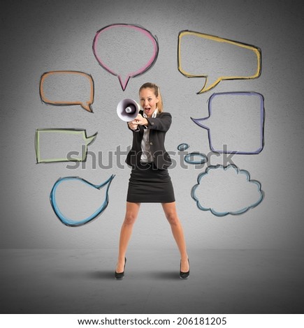 Concept of new message with businesswoman with megaphone