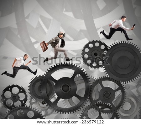 Business people difficult career in a mechanism system