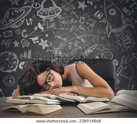 A teacher of astronomy sleeping over books