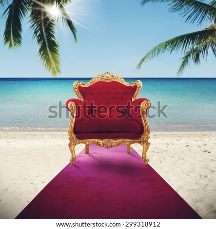 Armchair in red carpet on tropical beach