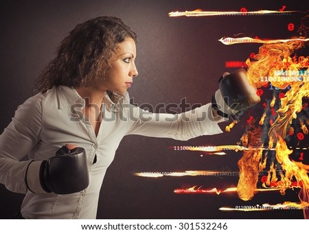 Woman fights a virus attack like fire