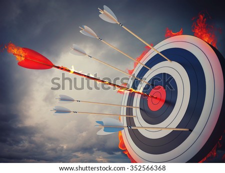 Flaming arrow hitting the center of target