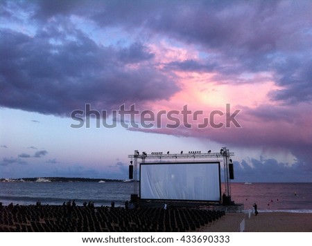 An outdoor cinema at the beach in Cannes, France