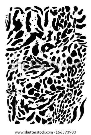 MIXED ANIMAL SKIN TEXTURE ON WHITE BACKGROUND MIXED ANIMAL SKIN TEXTURE ON WHITE BACKGROUND