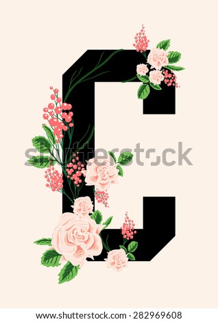 Letter print with mixed flowers for fashion or other uses in vector Letter print with mixed flowers for fashion or other uses in vector