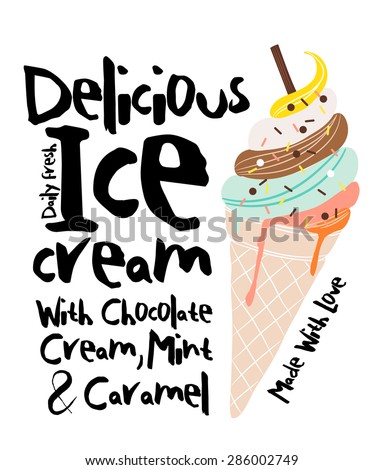 Ice cream print with text ,in vector