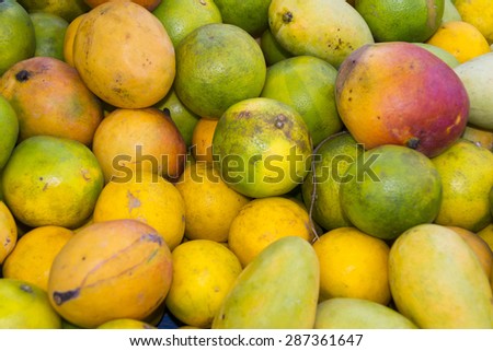 fruit, tropical, mango, market, fruits, food, display, fresh, nutrition, white, shop, grocery, pile, healthy, natural, isolated, organic, vegetarian, background, nobody, vegetables, quantity