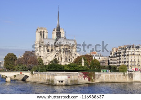 A must see monument in Paris, France, Notre Dame Cathedral on Ile de la Cite