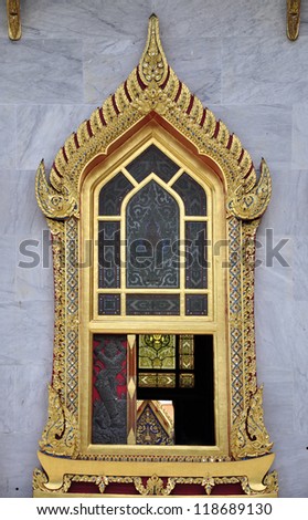 Ornamented window at Wat Benjamabopit also called The Temple Of Dawn