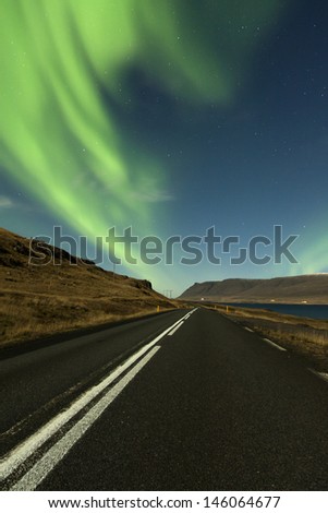 Road to Aurora / South Iceland near Hvalfjordur / Aurora Borealis