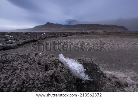 Eyjafjallajokull volcano eruption and flood in Iceland./ Eyjafjallajokull volcano eruption and flood in Iceland.
